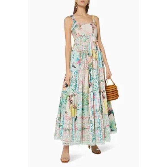 HEMANT & NANDITA Teien Floral empire waist maxi Cotton Dress xs nwt - Picture 1 of 15